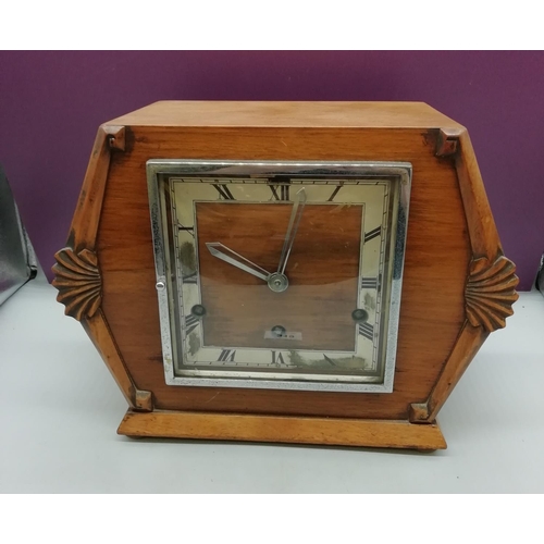 319 - Art Deco Oak Chiming Mantle Clock.