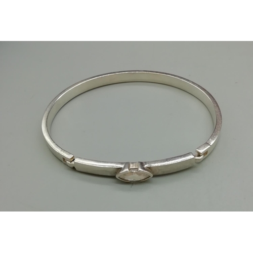 322 - 925 Hallmarked Silver Stone Set Bangle.