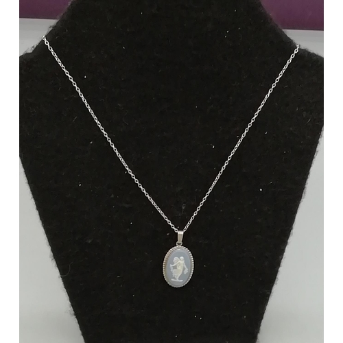 325 - Silver Hallmarked Wedgwood Blue Jasper Pendant and Chain.