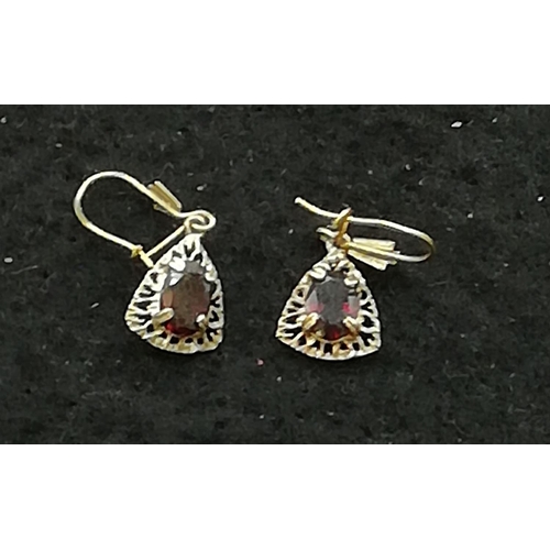 33 - 9ct Gold and Garnet Earrings c 1960. (Gold and Stones have been Tested by Vendor).