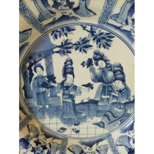 338 - Large 37cm 19th Century Hand Painted Oriental Blue and White Pottery Charger.