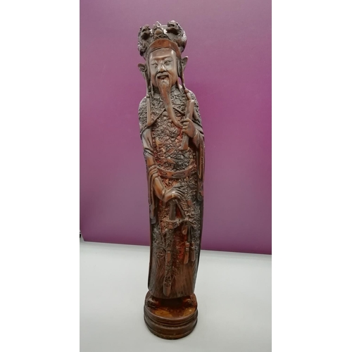 381 - Pair of Resin Oriental Figures. 41cm High. Chip to Ear on Lady Figure.