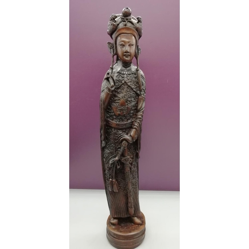 381 - Pair of Resin Oriental Figures. 41cm High. Chip to Ear on Lady Figure.