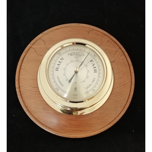 387 - German Oak Barometer. 24cm Diameter.