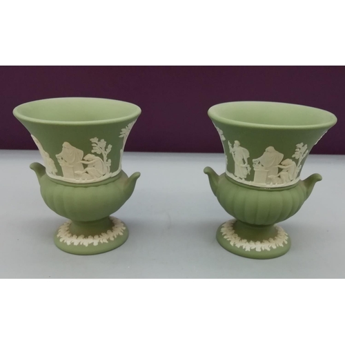 404 - Wedgwood Green Jasper Urn Vases (2).