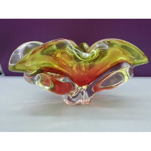 405 - Murano Red/Green Art Glass Bowl. 20cm Diameter.