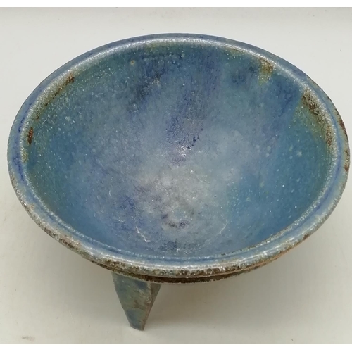 410 - British Studio Pottery Tri-Footed Conical Bowl. Potters Mark to Base. 13cm Diameter.