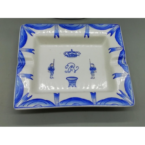 448 - Blue and White Pottery Planter and Cigar Tray decorated with Crest of Arms and Soldiers. Possibly Fr... 