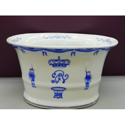 448 - Blue and White Pottery Planter and Cigar Tray decorated with Crest of Arms and Soldiers. Possibly Fr... 