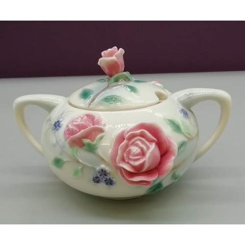 493 - Franz Porcelain for Royal Doulton 'Pink Rose' Sugar Bowl - Boxed.