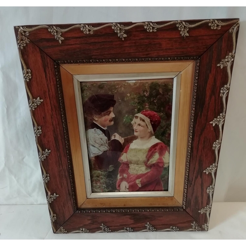 5 - Victorian Reverse Painting on Glass Christolian Picture of a Courting Couple. 36cm x 44cm.