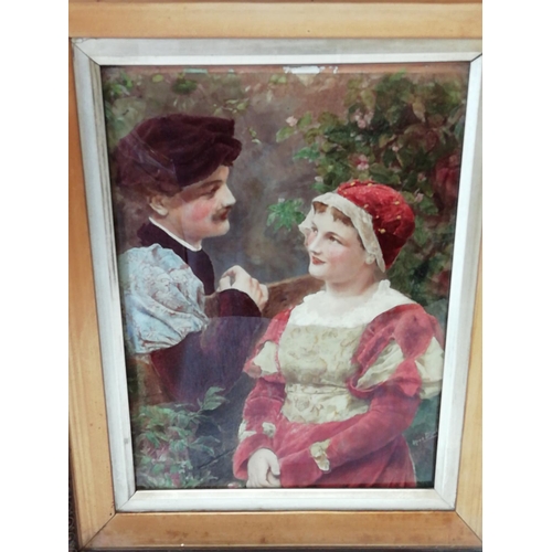 5 - Victorian Reverse Painting on Glass Christolian Picture of a Courting Couple. 36cm x 44cm.