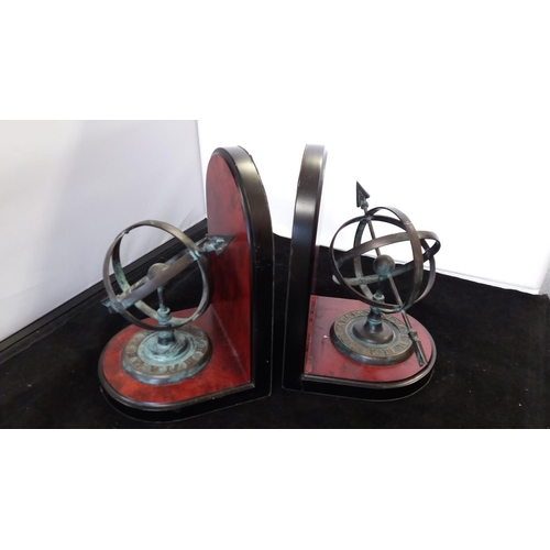 50A - Pair of Armillery Sphere Bookends. 21cm High.