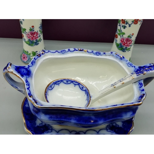 540 - Whieldon Ware 17cm Vases (2) plus Lonsdale 22cm Tureen, Stand and Ladle.