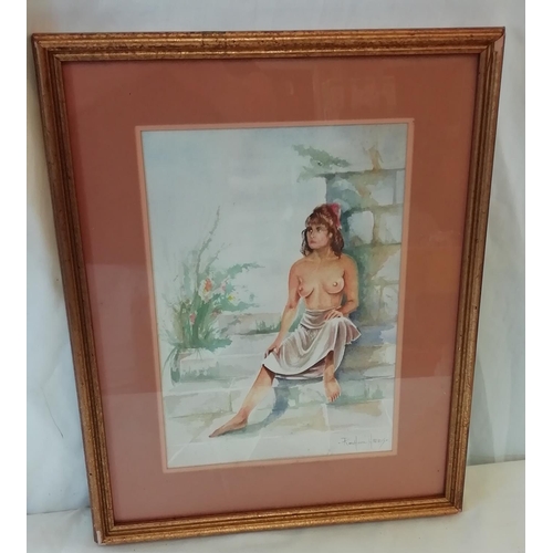 541 - Framed and Glazed Watercolour? of a Semi- Nude Lady. Signed Redfern Harris. 39cm x 49cm.