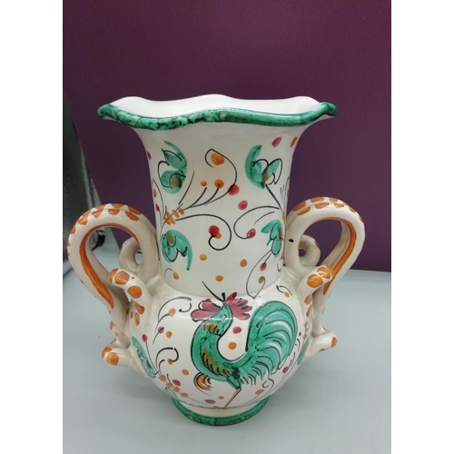 566 - Mid Century Italian Pottery including a Pig, Twin Handled Vase with Rooster and Dish with Deer Desig... 