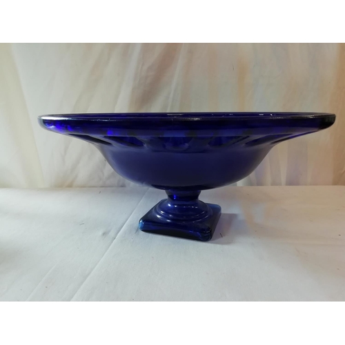 593 - Large Blue Glass Centrepiece Bowl. 19cm High, 41cm Diameter.