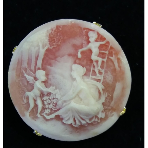 598 - Yellow Metal Cameo Brooch. 4cm Diameter.