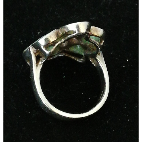 653 - 925 Silver Ring with Turquoise Decoration. bottom stone reglued.