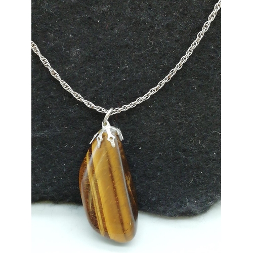 663 - Sterling Silver Chain and Mount with Tiger Eye Stone.