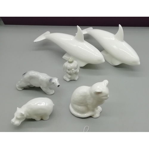 676 - Animal Figurines including a Pair of Whales (6).