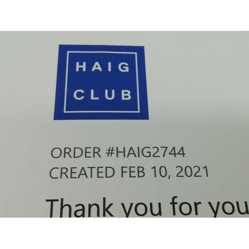 690 - Haig Club Clubman Single Grain Scotch Whisky signed by David Beckham - with Order Summary.