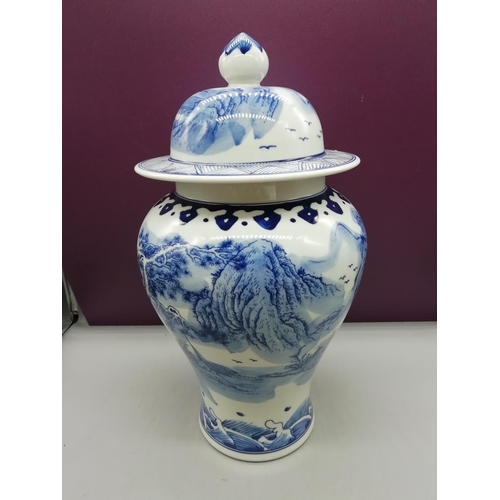 691 - Chinese Blue and White 37cm Temple Jar with Box.