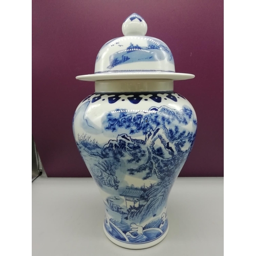 691 - Chinese Blue and White 37cm Temple Jar with Box.