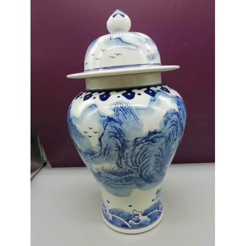 691 - Chinese Blue and White 37cm Temple Jar with Box.