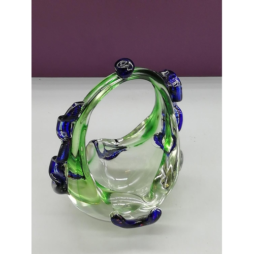 728 - Blue and Green Glass Basket. 19cm High.