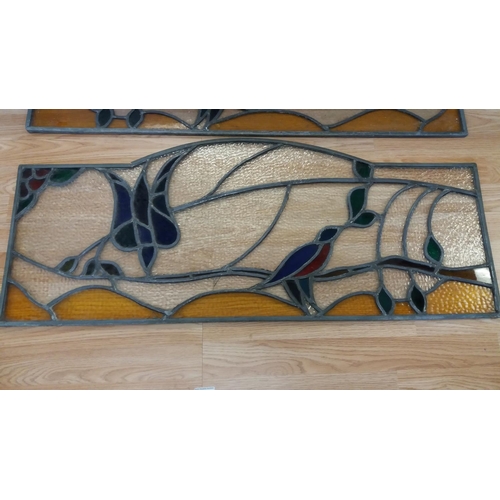 197 - 2 x Leaded Stain Glass Windows. 100cm x 40cm. This Lot is Collection Only.