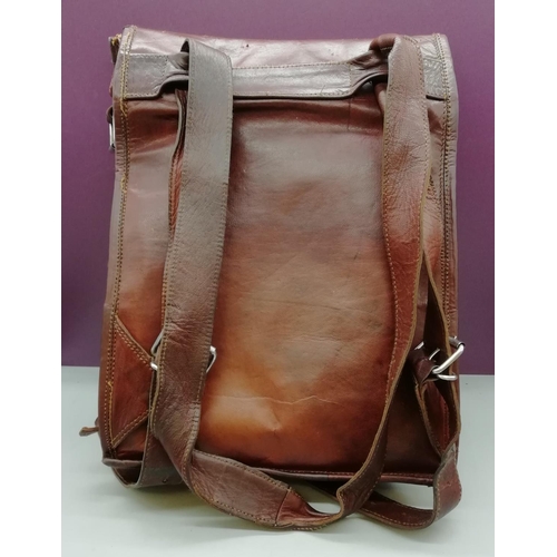 428 - Vintage Heavy Leather Backpack.