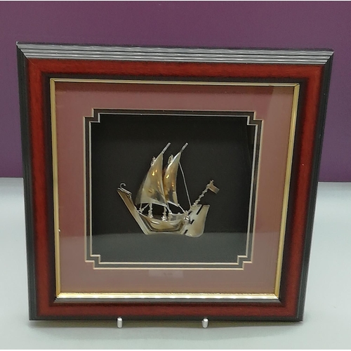 75 - 925 Silver Mounted Ship Picture 26cm x 26cm.