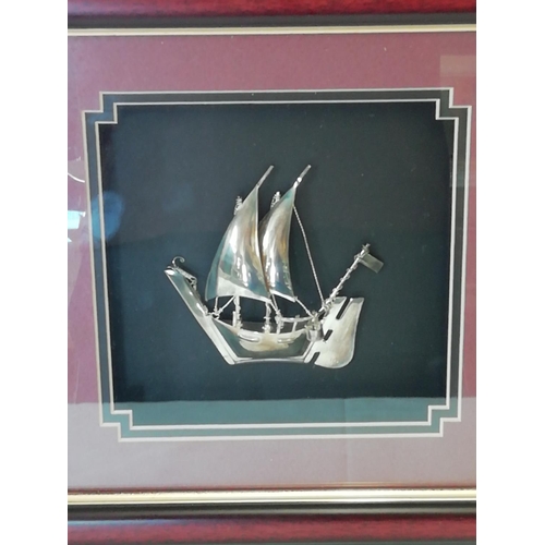 75 - 925 Silver Mounted Ship Picture 26cm x 26cm.