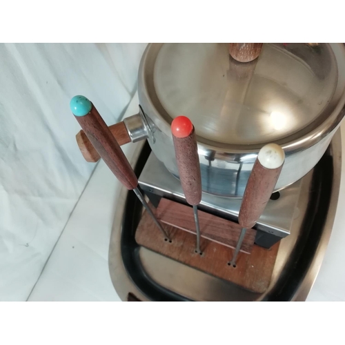 105A - Retro Stainless Steel/Wood Fondue Set.