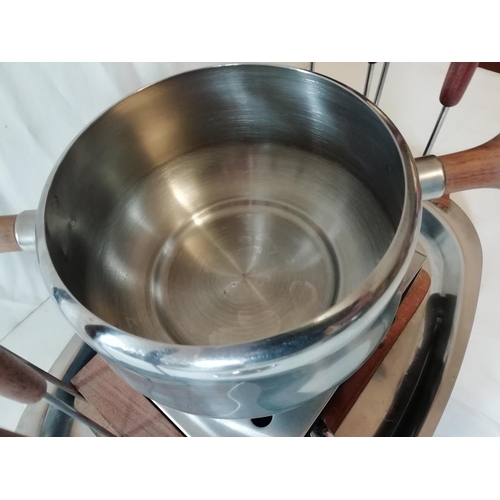 105A - Retro Stainless Steel/Wood Fondue Set.