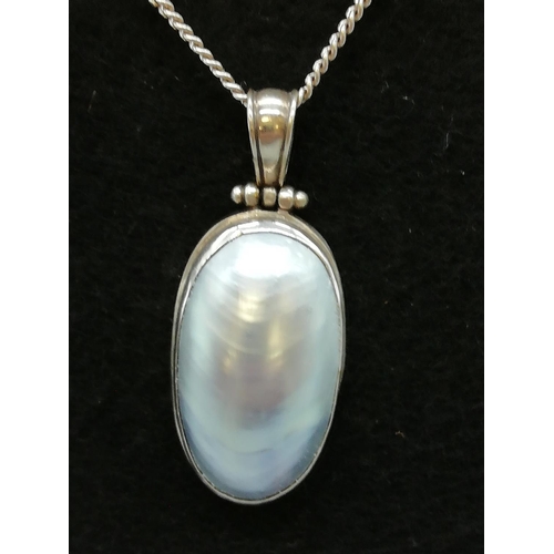 106 - 925 Silver and Mother of Pearl Pendant and Chain.