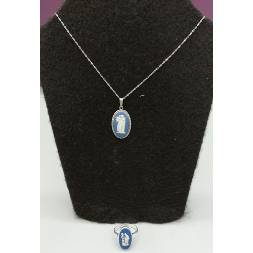 107 - Wedgwood Hallmarked Pendant and Chain plus Ring.