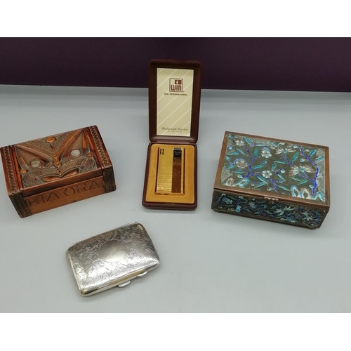 108 - 2 x Trinket Boxes, Lighter and EPNS Cigarette Case.