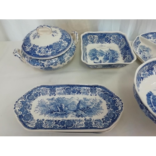 112 - Villeroy & Boch 'Bergenland' Blue and White Tureen, Hors d'Oeuvres Dish, 3 Trays, Fruit Bowl (Small ... 