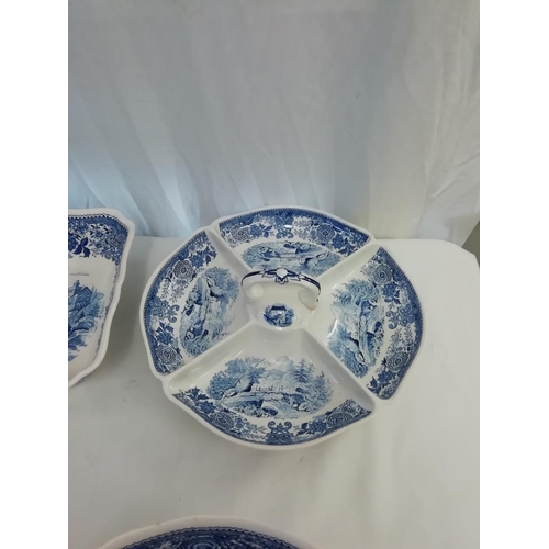 112 - Villeroy & Boch 'Bergenland' Blue and White Tureen, Hors d'Oeuvres Dish, 3 Trays, Fruit Bowl (Small ... 