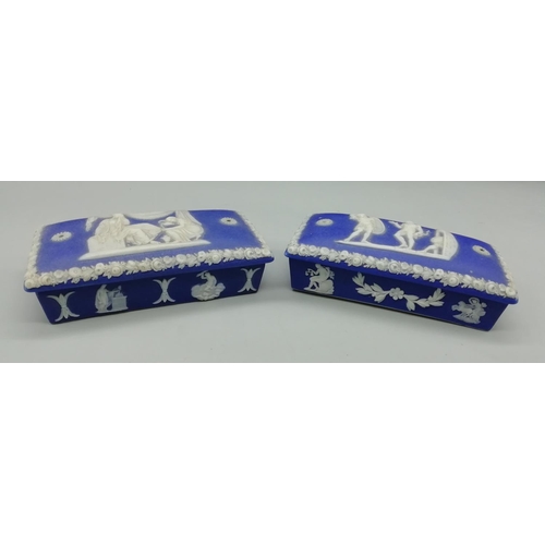 124 - 2 x Wedgwood Jasper Lidded Boxes. A/F. 10cm x 5cm.