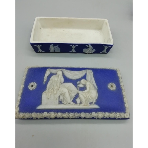 124 - 2 x Wedgwood Jasper Lidded Boxes. A/F. 10cm x 5cm.