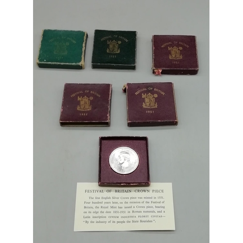 132 - 5 x Festival of Britain Coins 1951. Front showing King George VI Five Shillings. Reverse St George S... 