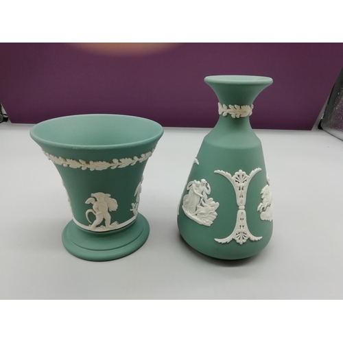 139 - Wedgwood Sage Green Jasper Ware Vases (2). Tallest being 12.5cm High.