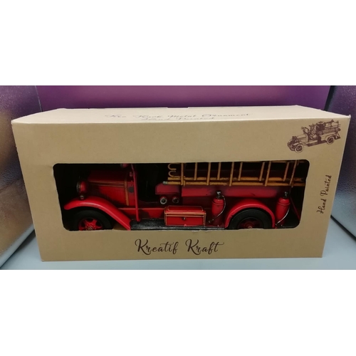 140A - Hand Painted Metal Fire Engine Ornament - Boxed.