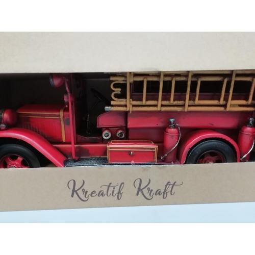 140A - Hand Painted Metal Fire Engine Ornament - Boxed.