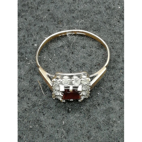 170 - Antique 9ct Gold Ring with Square Ruby and Clear Stones.