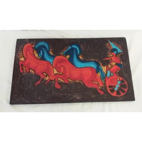 175A - Large 59.5cm x 34.5cm West German Fat Lava Ruscha Pottery Chariot Wall Plaque.