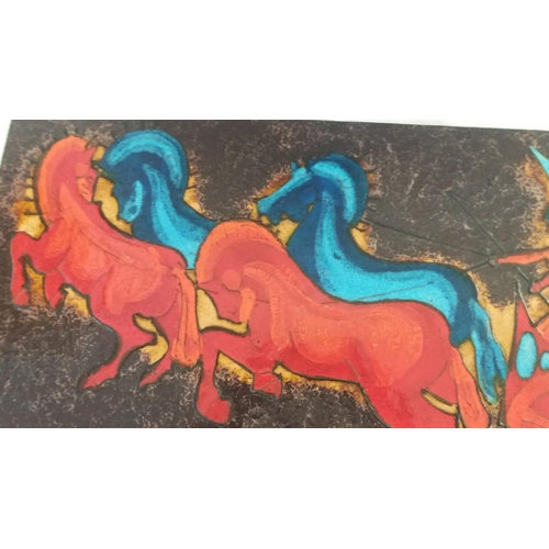 175A - Large 59.5cm x 34.5cm West German Fat Lava Ruscha Pottery Chariot Wall Plaque.